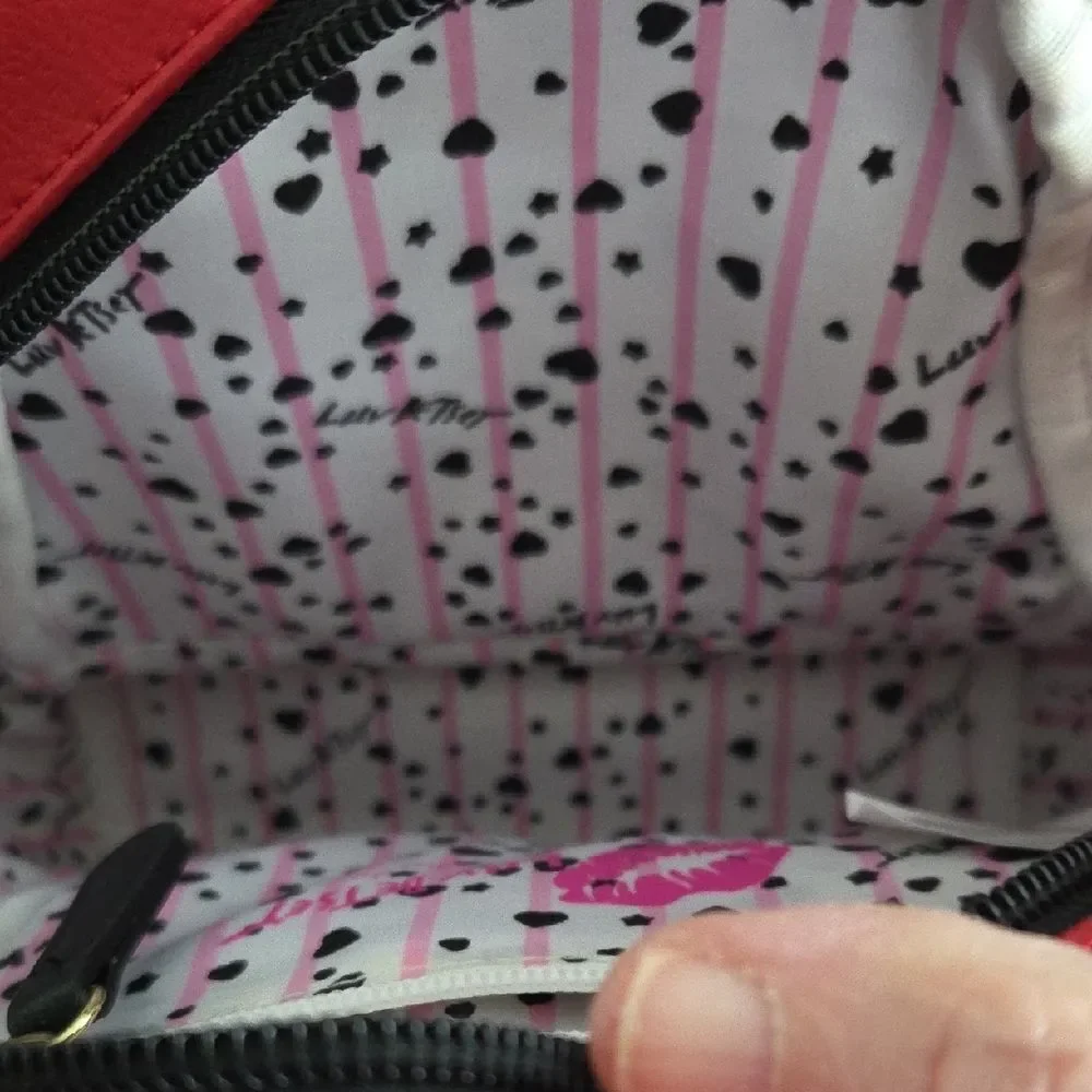 Betsey Johnson Black and White Striped Backpack with Red Accent